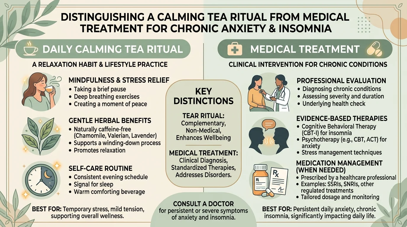 Distinguishing a calming tea ritual from medical treatment for chronic anxiety and insomnia